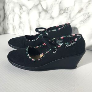 Skechers CALI Black Mary Jane Slip On Wedge Sandals (8.5)